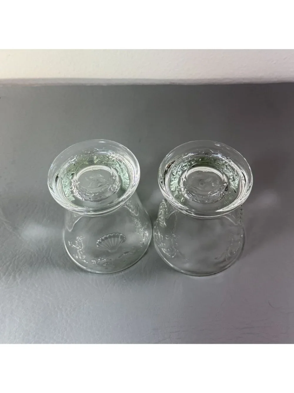 La Rochère France Clear Glass Mer Shell Footed Tumbler Juice Glasses Pair